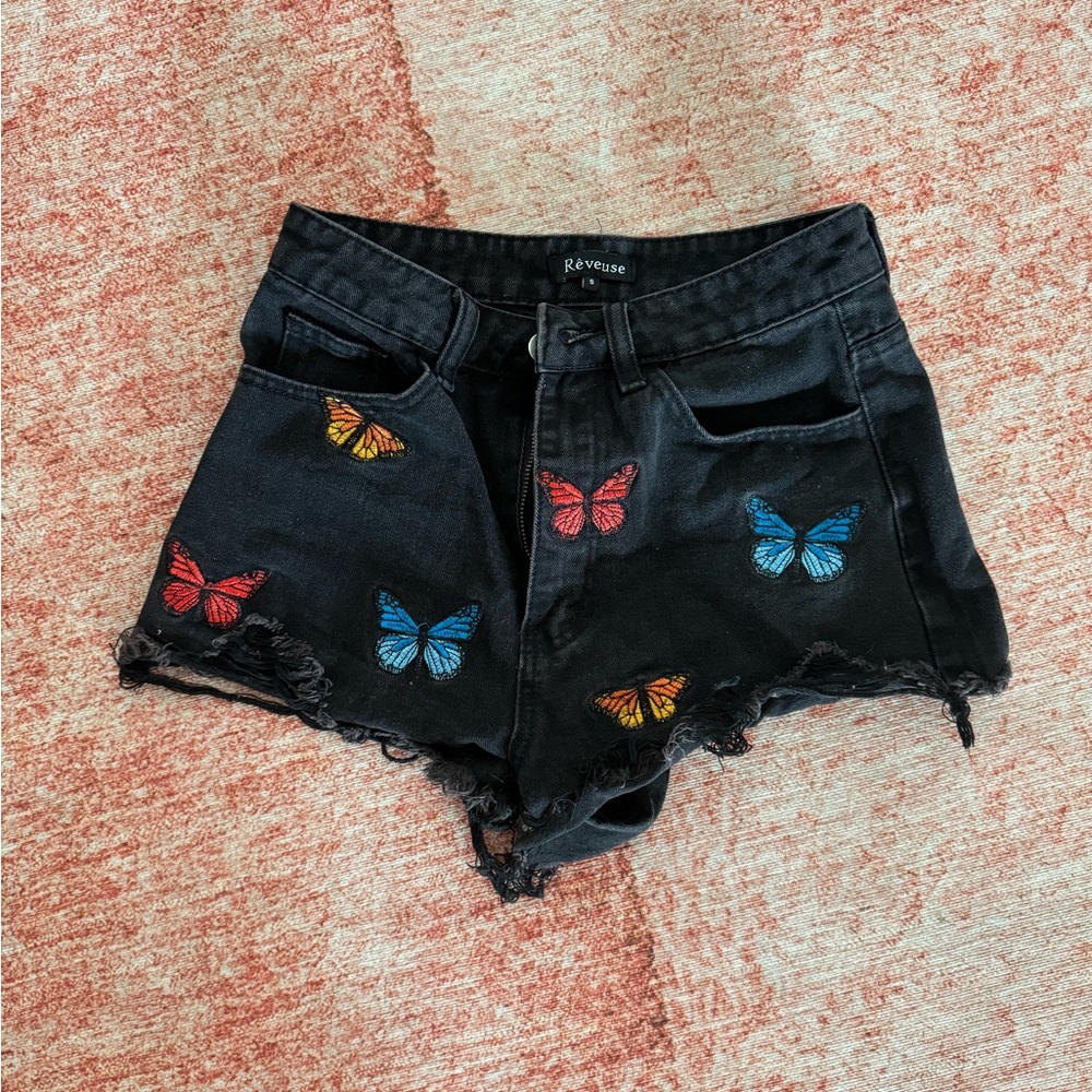 Butterfly denim shorts